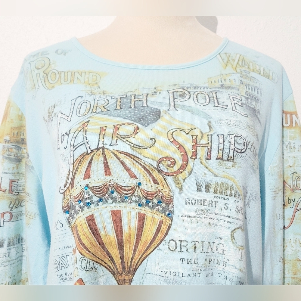 Katina Marie Woman's Size XL Graphic Top  Made In USA 100% Cotton Air Ship Bling - Picture 3 of 13